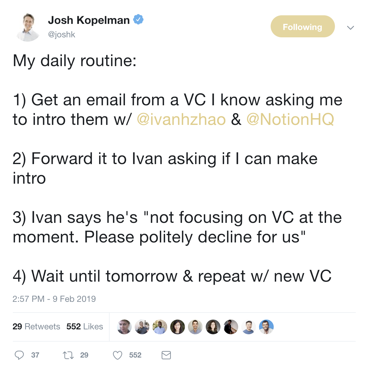 VC twitter post about notion introduction